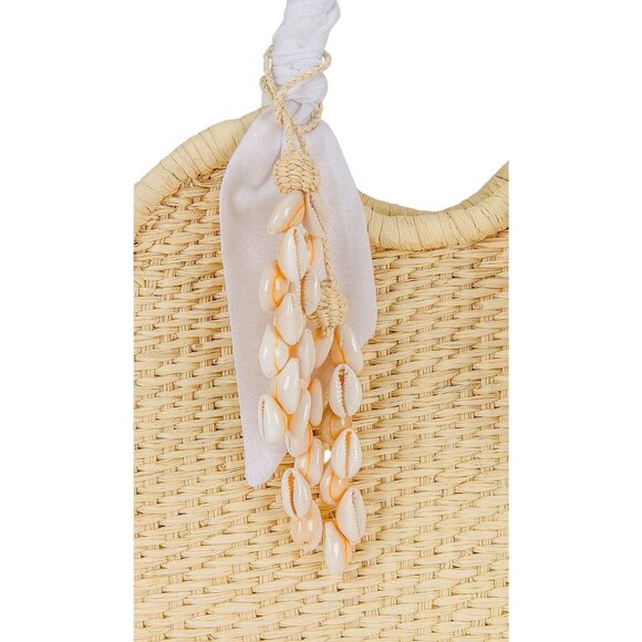SENSI STUDIO Mini Handbag With Seashell Charm in Natural White New Beach Straw - Picture 4 of 8